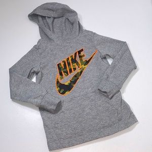 Nike Boy’s Hooded Gray Long Sleeve Shirt Camo Logo Size 4 XS